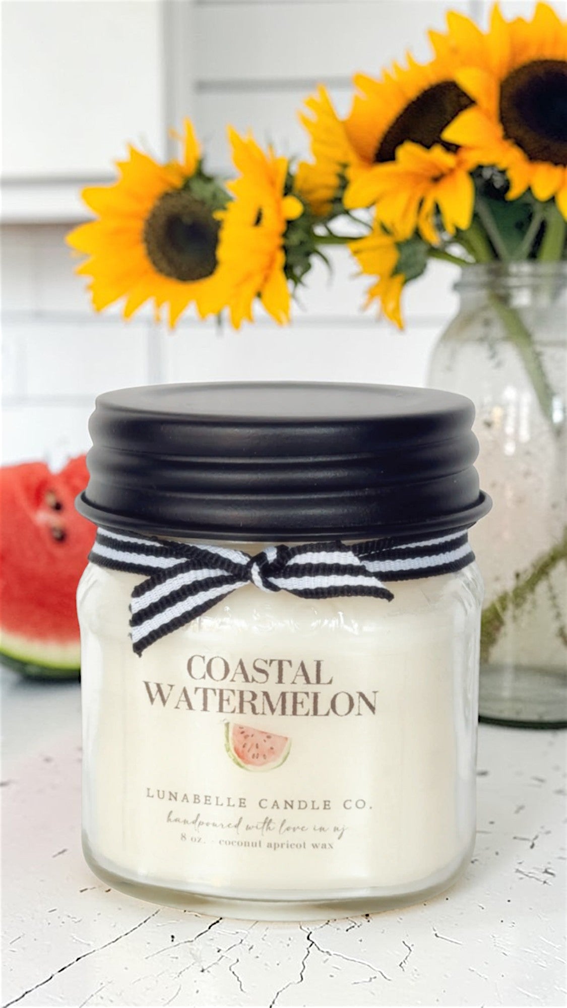 Coastal Watermelon Candle | Watermelon Scented Candle | Summer Beach Candle | Tropical Fruity Candle | Clean Burning Coconut Apricot Wax Candle