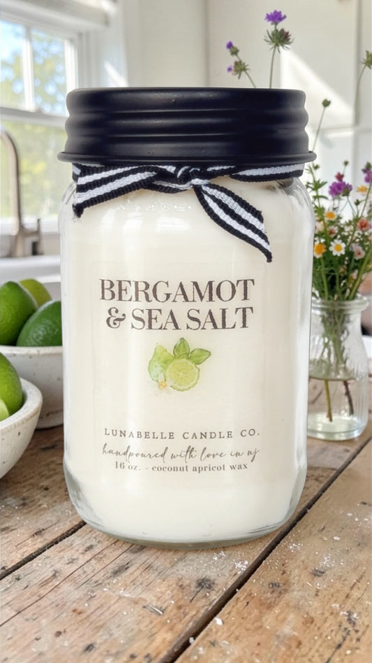 Bergamot & Sea Salt Candle | Coastal Scented Candle | Spa-Fresh Ocean & Citrus Fragrance | Hand-Poured Luxury Candle