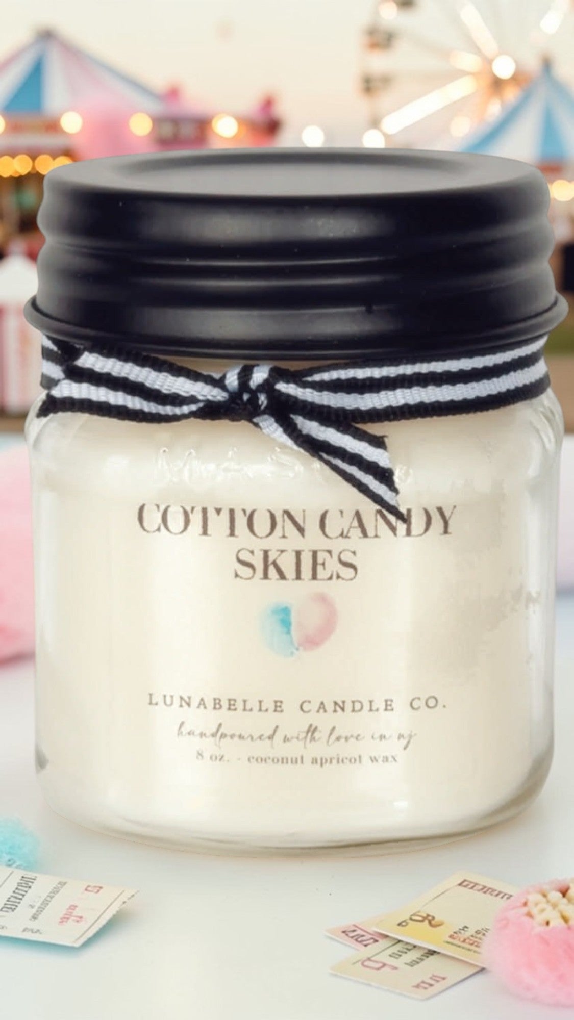 Cotton Candy Candle | Sweet Scented Candle | Vanilla Strawberry Candy Fragrance | Clean Burning Coconut Apricot Wax
