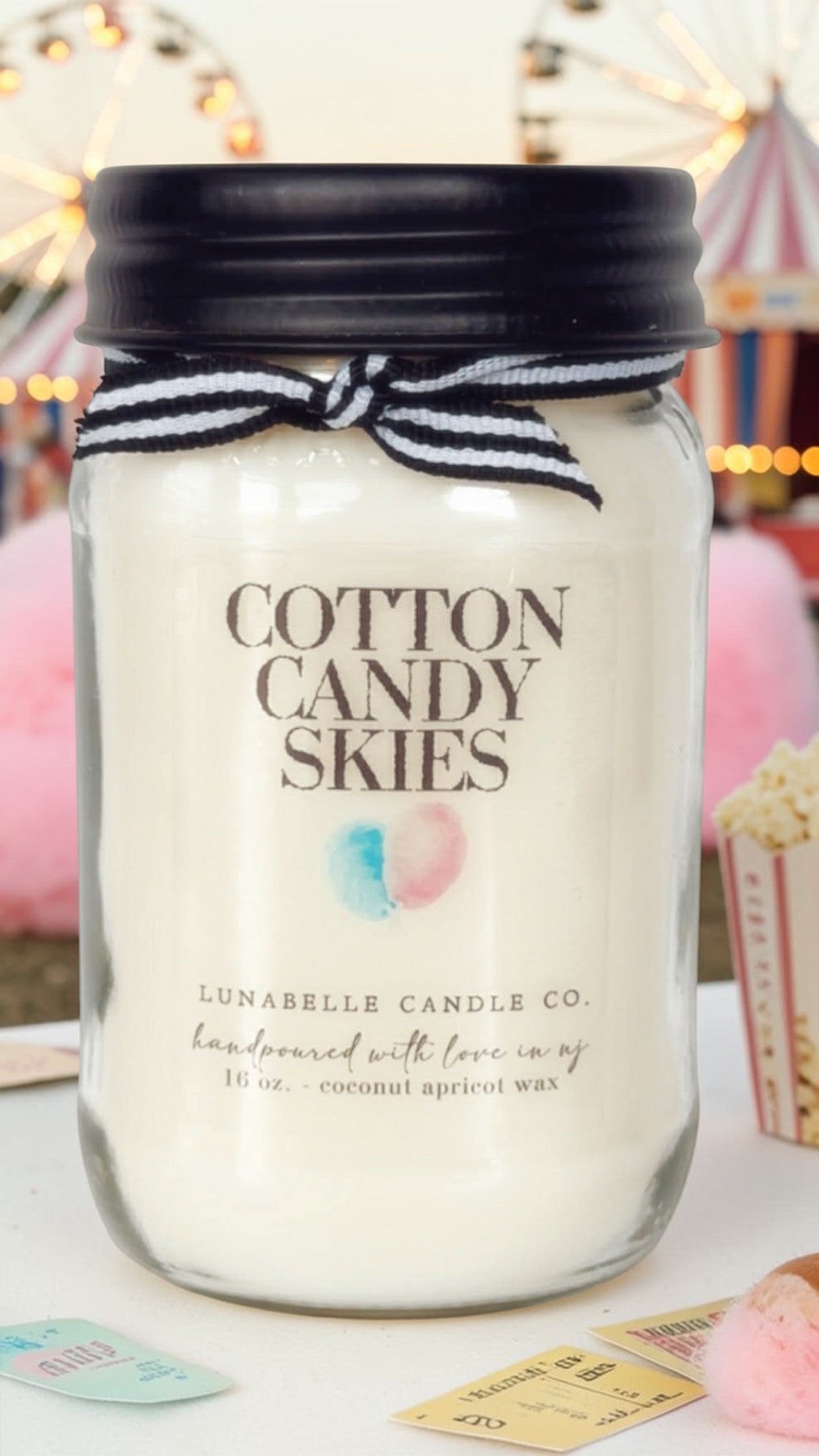 Cotton Candy Candle | Sweet Scented Candle | Vanilla Strawberry Candy Fragrance | Clean Burning Coconut Apricot Wax