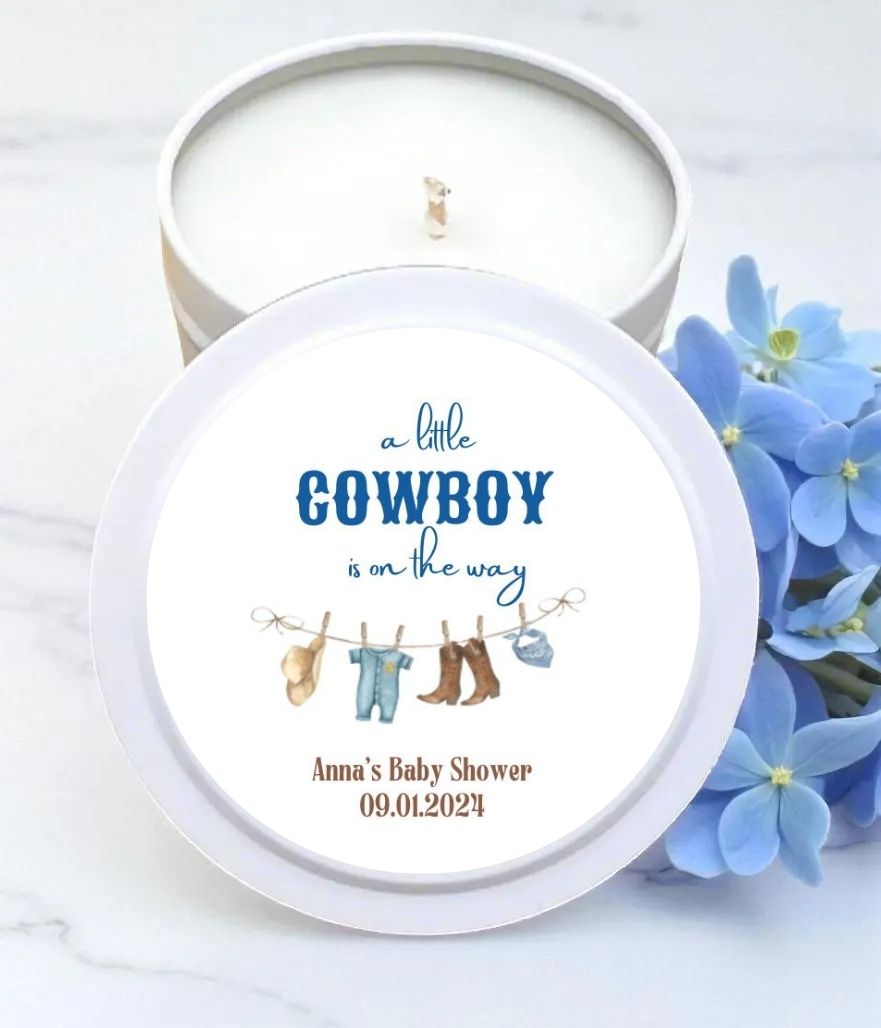 A Little Cowboy Is On The Way Baby Shower Bulk Candle Favor