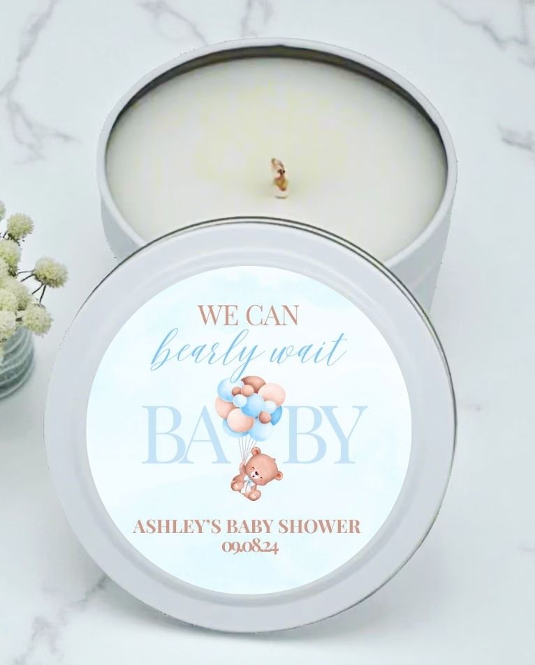 We Can Bearly Wait (Blue) Baby Shower Favor Candle