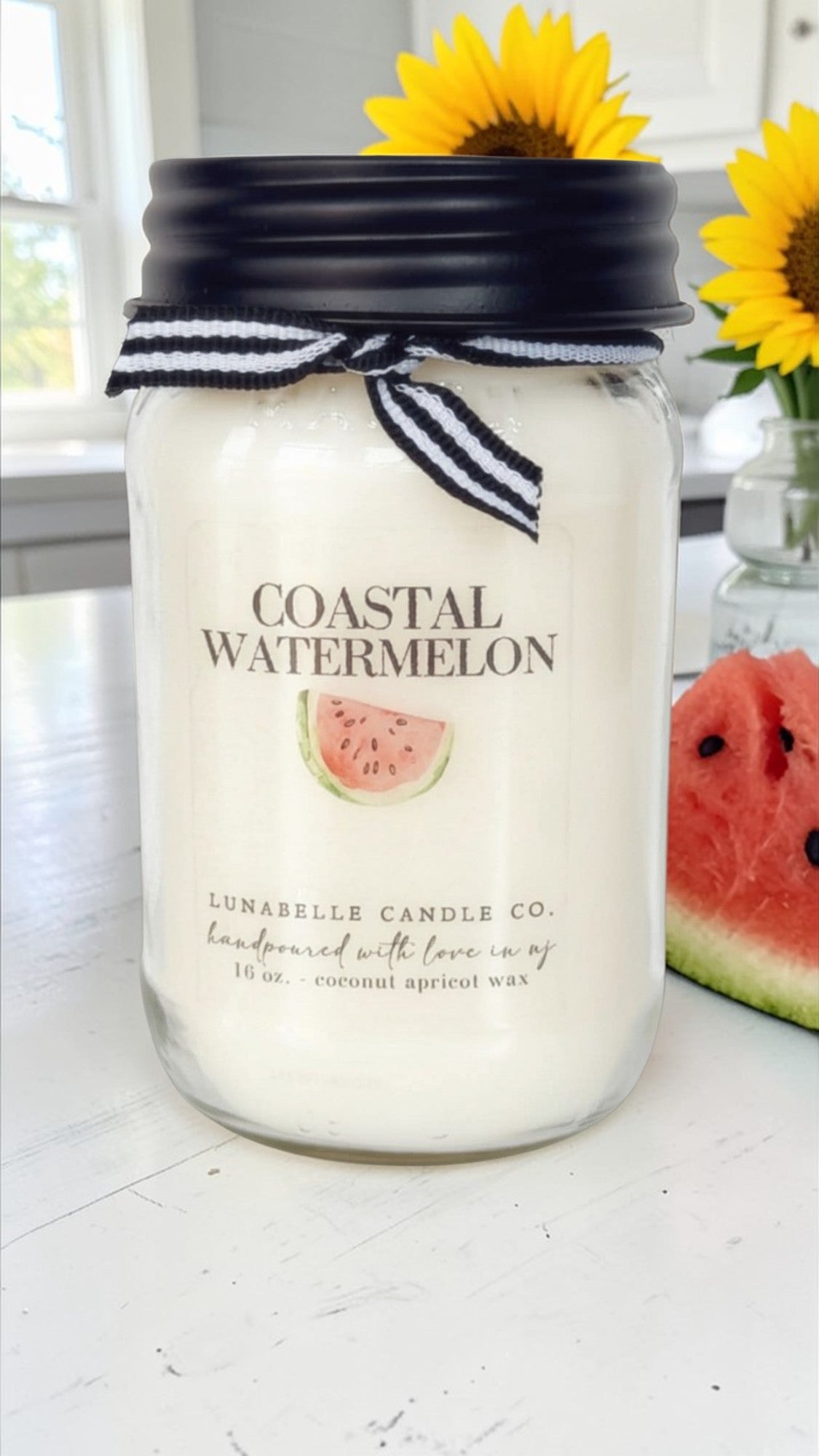Coastal Watermelon Candle | Watermelon Scented Candle | Summer Beach Candle | Tropical Fruity Candle | Clean Burning Coconut Apricot Wax Candle